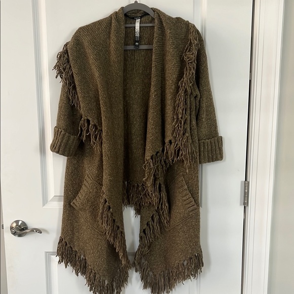 Kensie Sweaters - Kensie Olive Knit Cardigan with Fringe